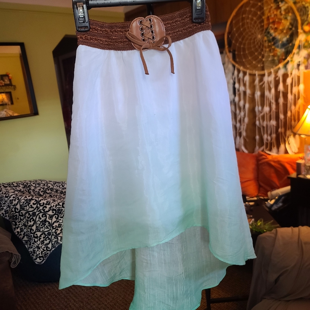 Renaissance era skirt, geen and white ombre with laces, girls/ladies/junior